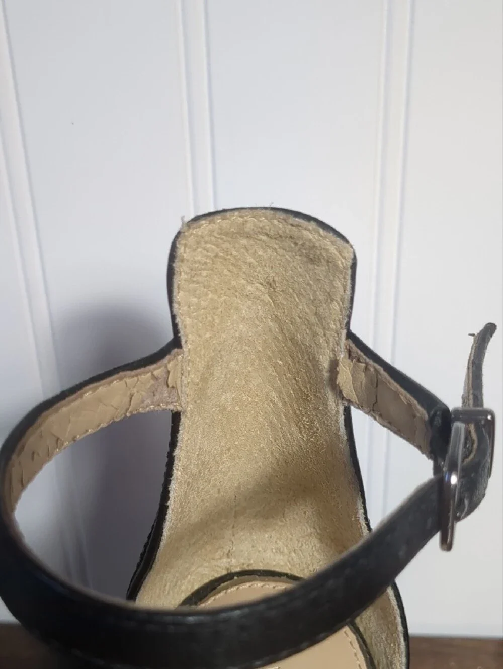 Antonio Melani Black Patent Leather Art Deco Peep Toe Ankle Strap Heels, SZ 6